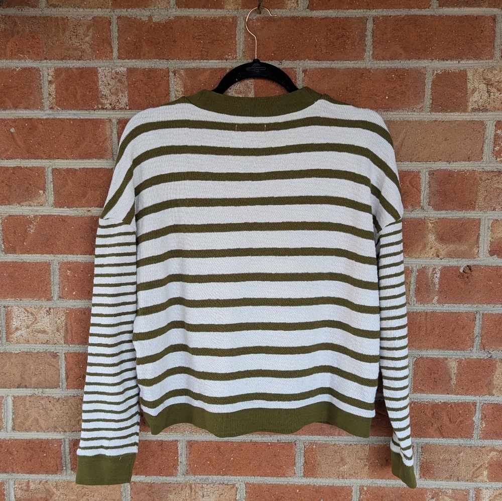 Madewell - Stripe Play Knit Sweater Top - Cream/Olive - Women's Medium - Picture 2 of 7